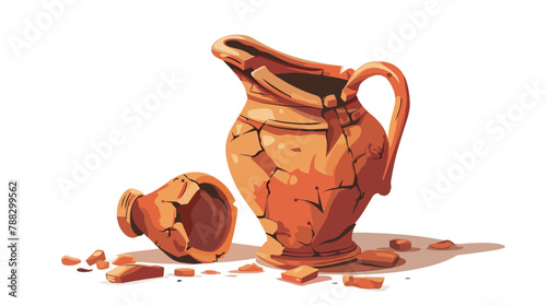 Broken ancient pit er Greek pottery. Clay jug cracke