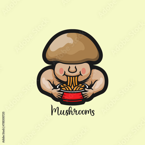 Cute character delicious ramen with mushroom concept design