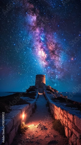 Celestial alignment, ancient observatory, midnight, cosmic event study, wide shot, starry mystery, astral significance 