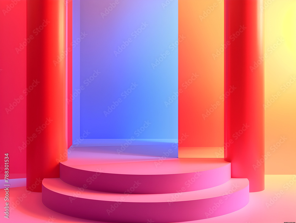 Obraz premium Whimsical Whirl: A Colorful Spiral Staircase in a Pastel Room