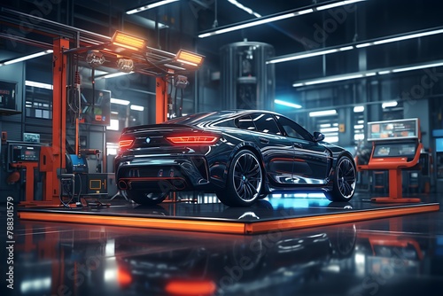 3D rendering of a brand less generic concept car in a factory © Creative