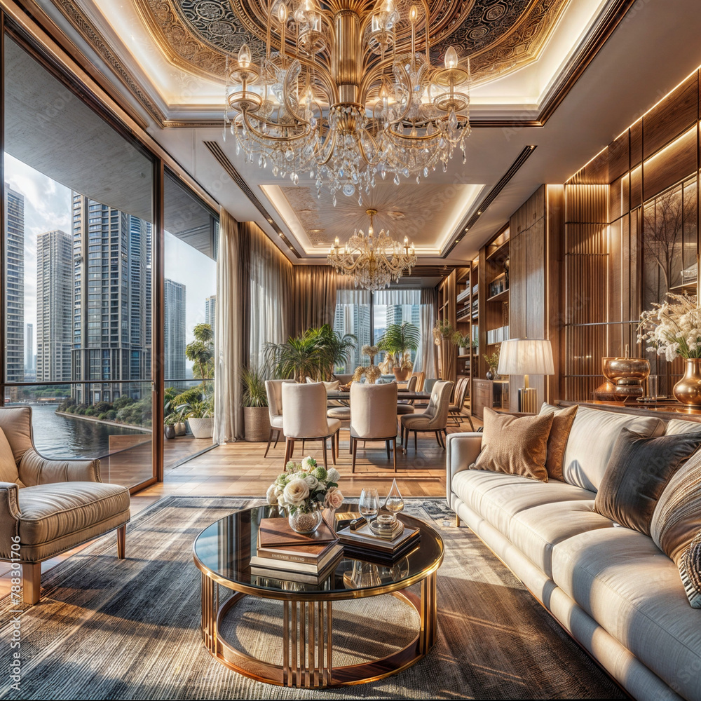 arafed view of a living room with a couch, chairs, and a table, luxury ...