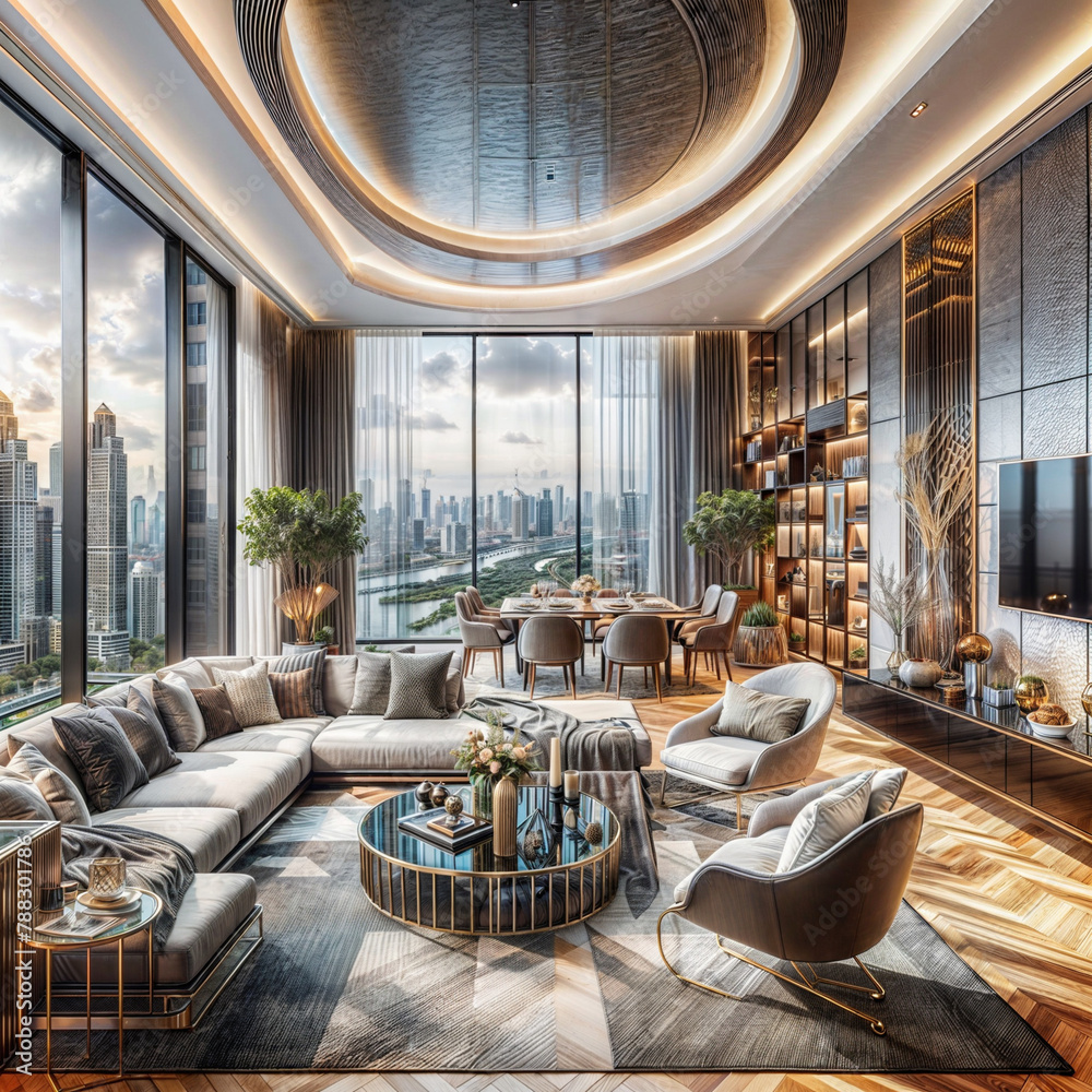 arafed view of a living room with a couch, chairs, and a table, luxury ...