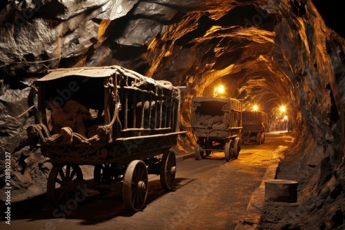 Cumbersome Mining cart. Coal train wagon. Generate Ai