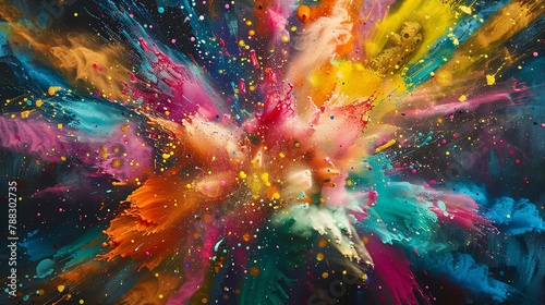 Abstract paint splashes resembling a burst of colorful fireworks, illuminating the canvas with their vibrant hues.