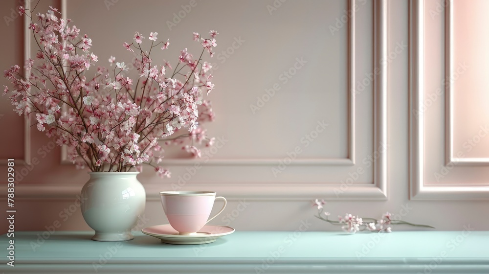 pale pink background luxurious style pink tableware on the living roomillustration pale pink background luxurious style pink tableware on the living roomillustration