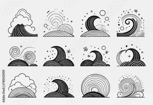 Abstract Line Art of Air Blow and Swirl Elements in Doodle Style