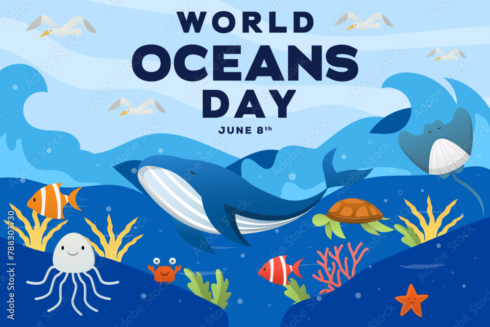 Obraz premium world ocean day background illustration in gradient style