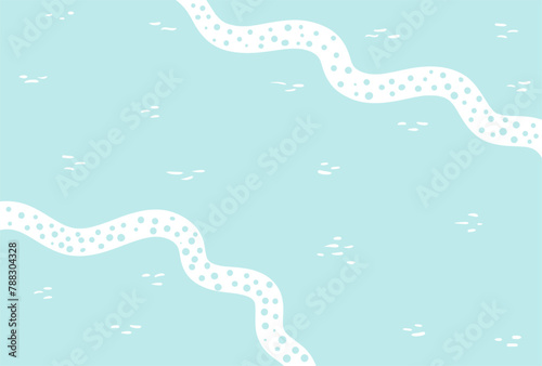Sea, ocean with waves breaking, water ripples top view background. Hand drawn flat style design, vector backdrop. Summer print, seasonal element, holidays, vacations, outdoors, beach