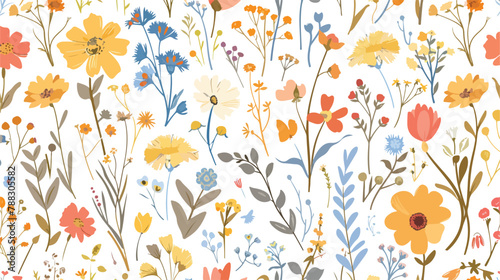 Colorful floral seamless pattern. Endless natural bot