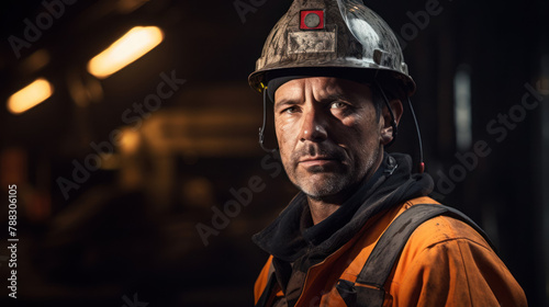 worker miner, mining engineer, mining, portrait, close-up, back