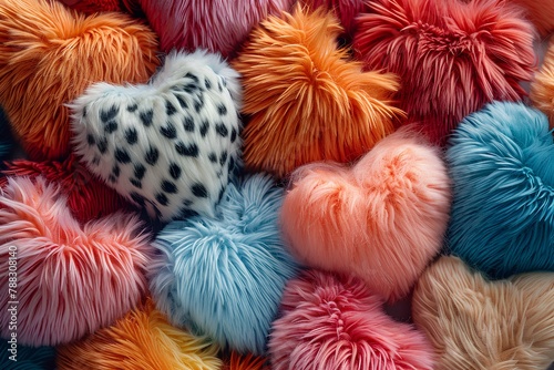 A pile of fuzzy pom poms sitting on top of each other photo