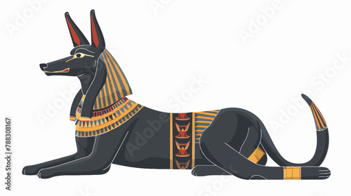 Crou ing or recumbent statue of Anubis depicted  photo