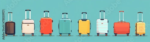A row of vibrant, colorful suitcases, ready for travel, symbolizing adventure, tourism, and the excitement of journeying to new destinations.