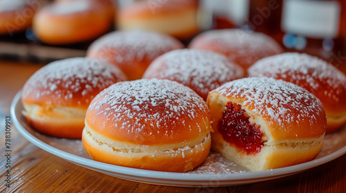 German krapfen or dounut filled with jam photo