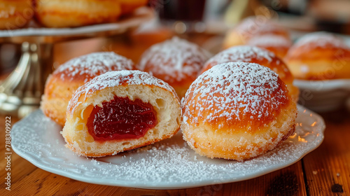 German krapfen or dounut filled with jam photo