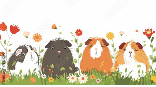 Cute guinea pigs border. Funny cavies long banner. Ad photo