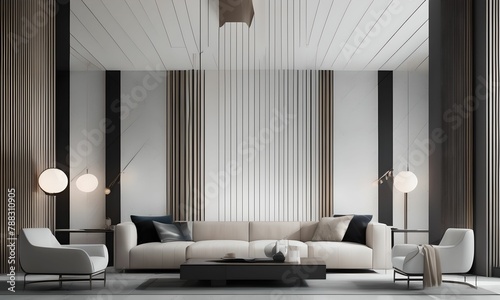 wallpaper, representing an apartment interior with its furniture. design with fine geometric shapes