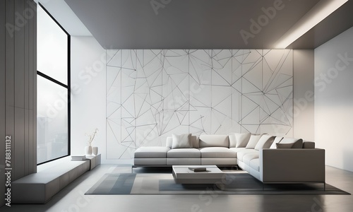 wallpaper, representing an apartment interior with its furniture. design with fine geometric shapes