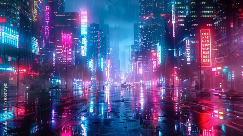 Wallpaper Mural Dreamlike future cityscape, wallpaper in neon colors  ,ultra HD,digital photography Torontodigital.ca