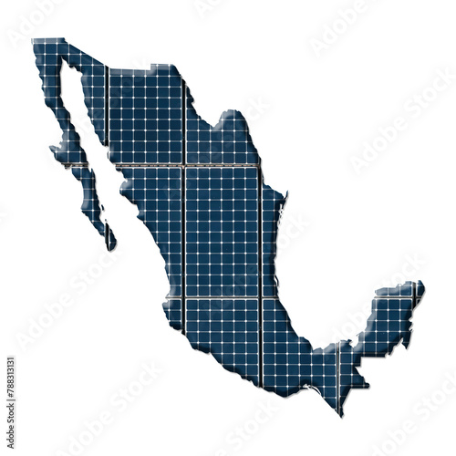 Solar energy photovoltaic panels in the shape of a map of Mexico photo