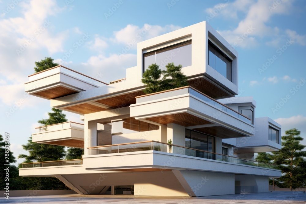 Fototapeta premium Monochromatic Modern architecture facade. Building exterior frame detail architecture. Generate Ai