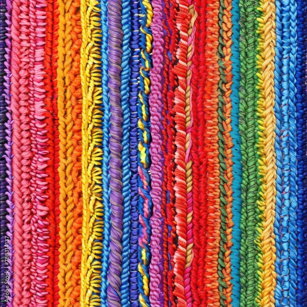 A close-up of colorful rope textures in rainbow hues A close-up of colorful rope textures in rainbow hues