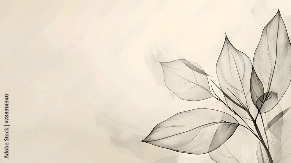 Fototapeta premium Minimalist abstract background with outline leaves