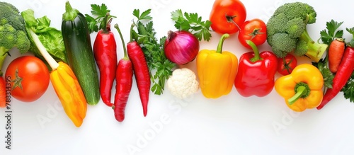 Fresh vegetables on a white background - representing a concept of healthy or vegetarian eating (with easily removable placeholder text).