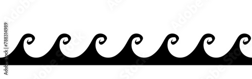 Sea waves seamless border. Wave silhouette. Waves on a white background. Vector clipart.