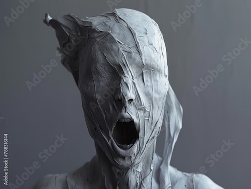 Abstract figure, mouthless and eyeless, minimalistic, haunting, 
