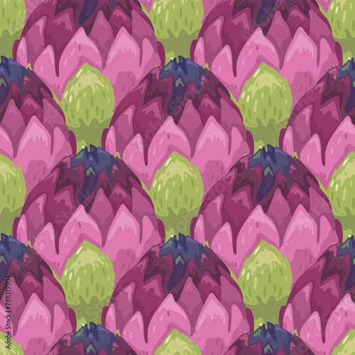 Artichoke seamless pattern Pink and green print
