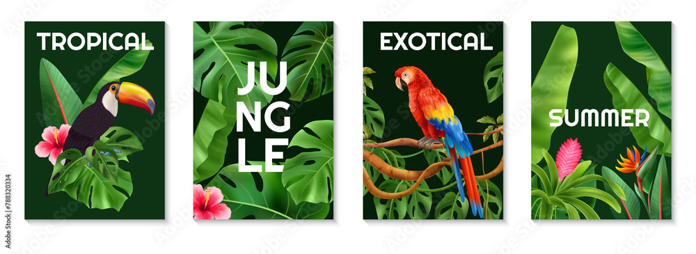 Fototapeta premium Realistic colorful jungle card set