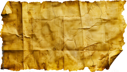 CRUMPLED WORN PARCHMENT SHEET, Blank Damaged, Yellowed parchment, Aged paper. Blank sample suitable for memo, message, text placement. Very crumpled sheet.