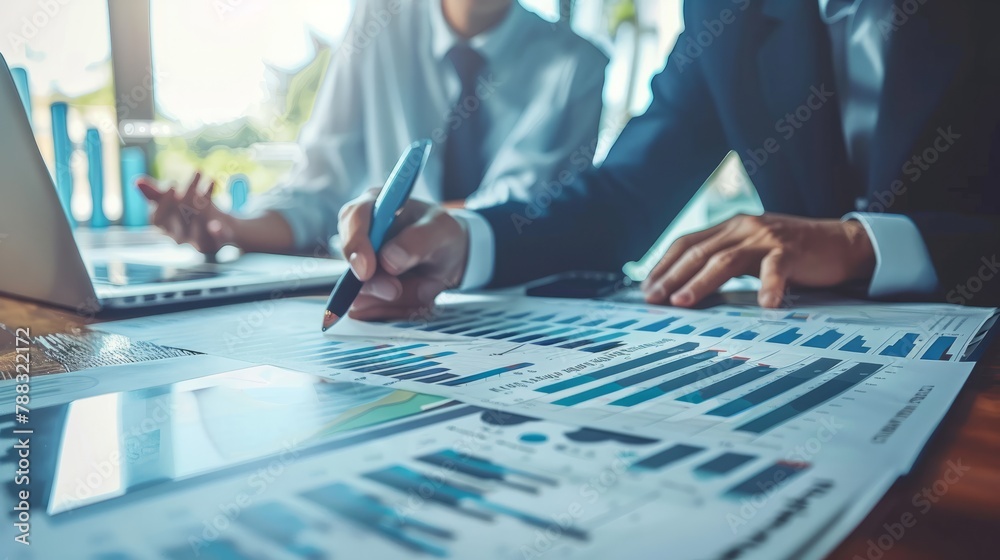Businessperson discussing financial growth with a client, finance and investment, banner, business hyper realistic Businessperson discussing financial growth with a client, finance and investment, banner, business hyper realistic