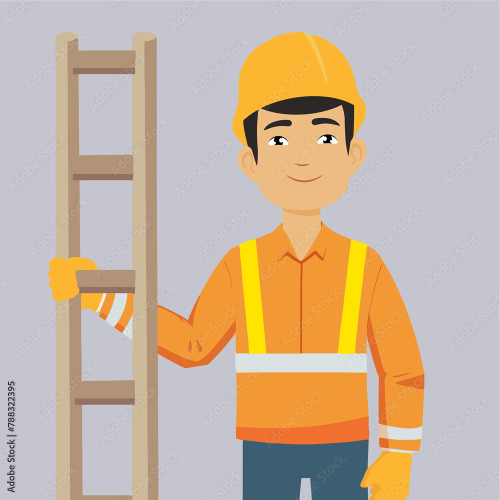 worker folding ladder flat ve... worker folding ladder flat ve...