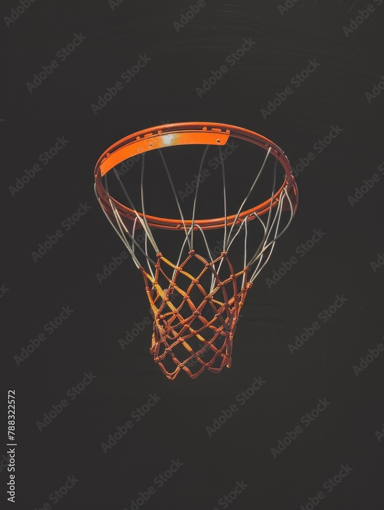 Basketball hoop with orange rim in darkness - Illuminated basketball hoop with vibrant orange rim against dark background, conveying focus and aiming for success in sports