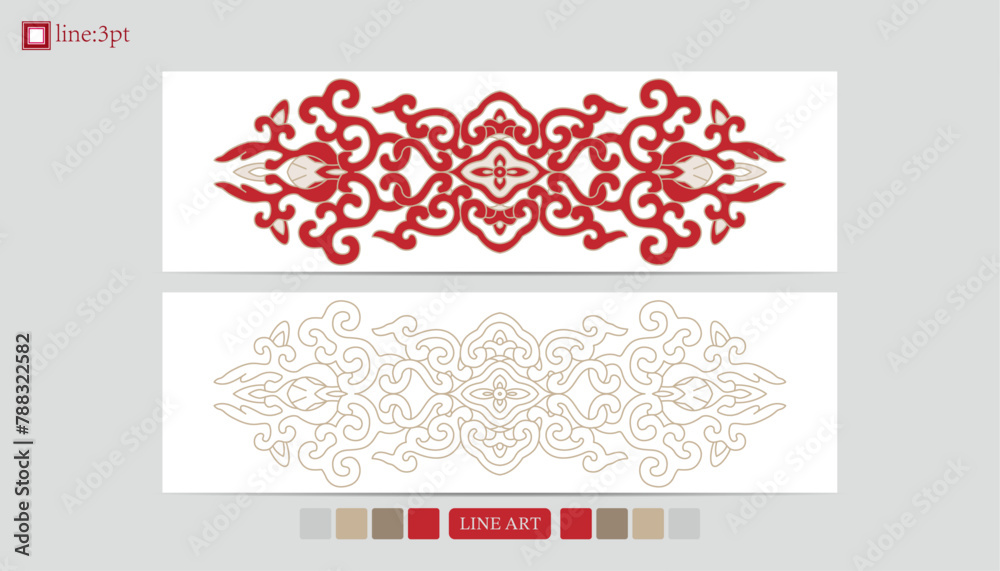 Luxury festive Chinese oriental traditional culture premium classical decoration red gold line art design vector illustration. Covers, greeting cards, logos, packaging, posters, backgrounds -Greeting