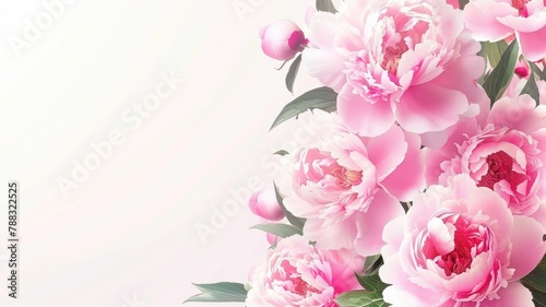 Pink peonies bouquet with a serene vibe - Gentle pink peonies arranged in a minimalist style with a tranquil, soft-focus background emanating calmness © Mickey
