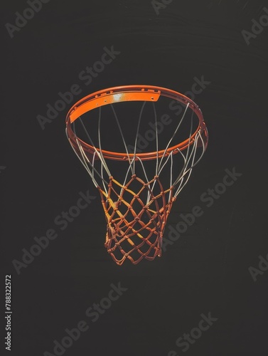 Basketball hoop with orange rim in darkness - Illuminated basketball hoop with vibrant orange rim against dark background, conveying focus and aiming for success in sports © Mickey