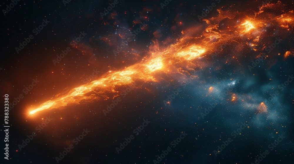 a brilliant flaming meteor with glowing molten tail streaking across the night sky isolated on a transparent background for easy onto astronomy photographyillustration