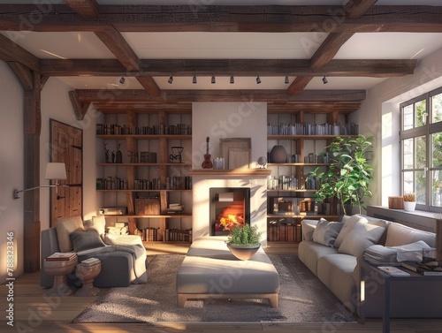 Country interior design of modern living room, home.  © Johannes