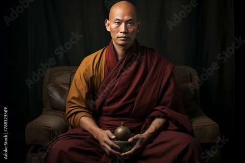 Modest asian monk robe. Ethnic portrait. Generate Ai