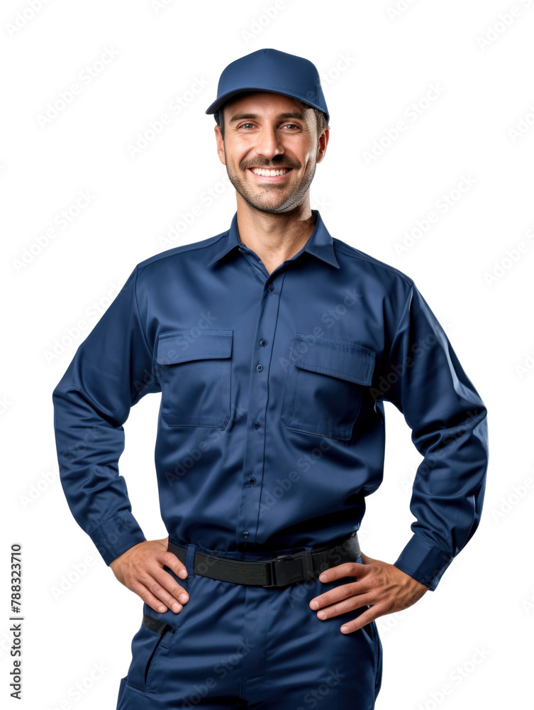 technical man wear blue uniform in white background technical man wear blue uniform in white background