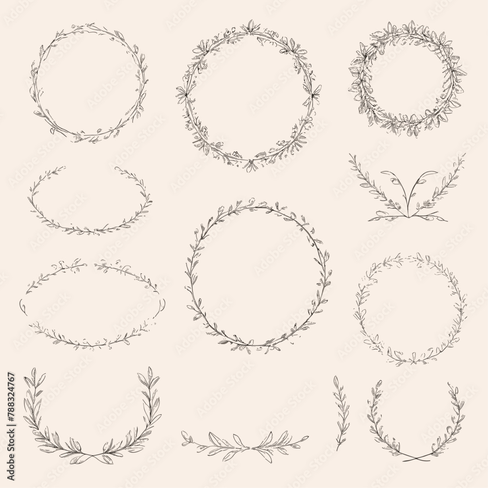 Set of hand drawn floral frames dividers vector image Set of hand drawn floral frames dividers vector image