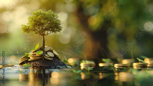 ESG concept of environmental, social, and governance.ESG small tree on stack coins idea for esg investment sustainable organizational development. account the environment. High quality Generative AI