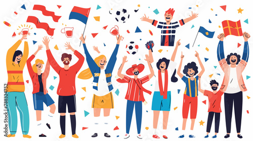 Sport fans set. Football and soccer followers celebra
