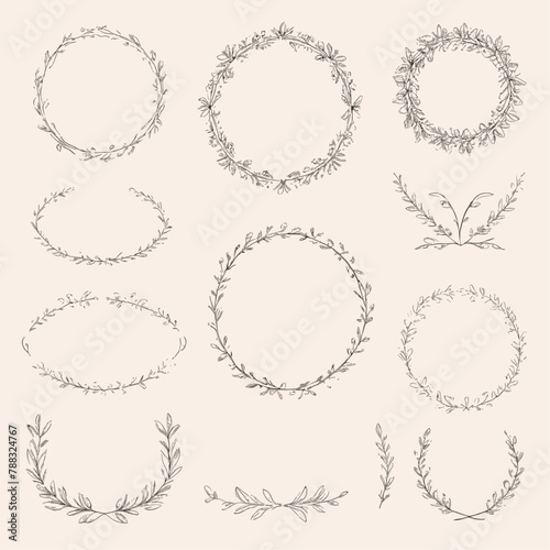 Set of hand drawn floral frames dividers vector image