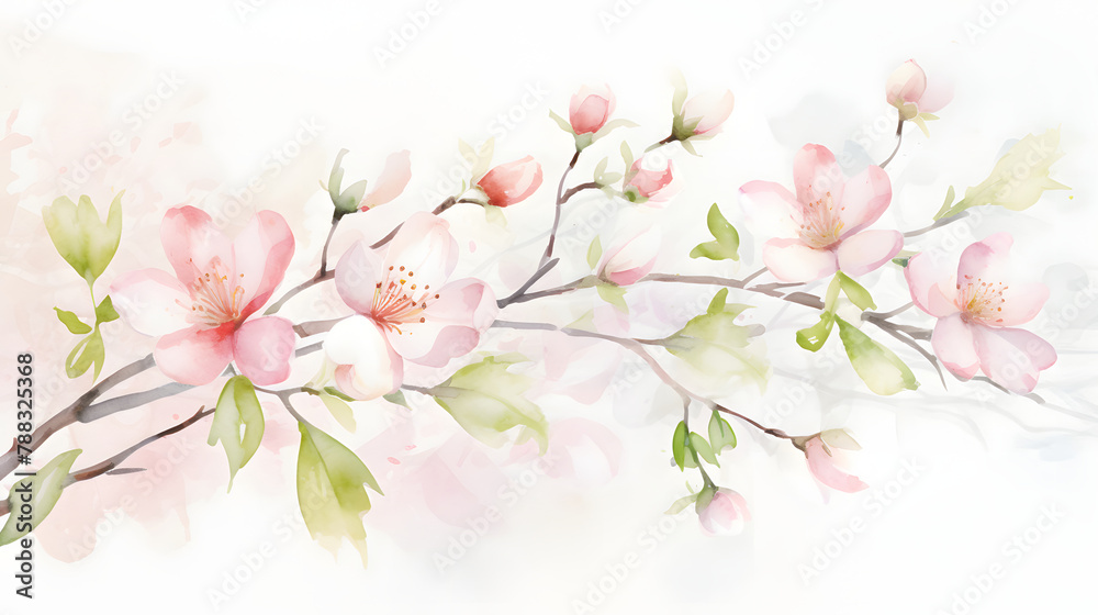 Spring Cherry Blossom Watercolor Illustration