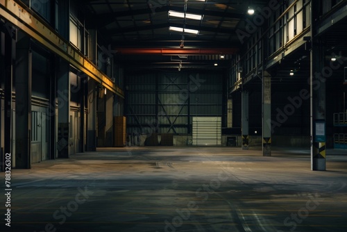 Dark warehouse, Dark industrial warehouse, Generative AI